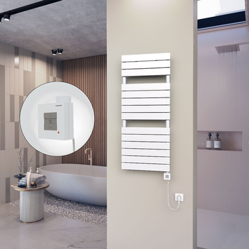 Radiva - 10H Sèche Serviettes Electrique 500x1180 Blanc Ktx1 600 Watt Câble en spirale