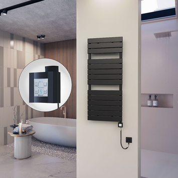 - 10H Sèche Serviettes Electrique 500x1180 Noir mat Ktx4 600 Watt Câble en spirale  - 10H Sèche Serviettes Electrique 500x1180 Noir mat Ktx4 600 Watt Câble en spirale