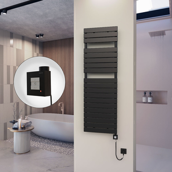  - 10H Electric Towel Warmer 500x1550 Matte Black Ktx1 600 W (Spiral Cable)