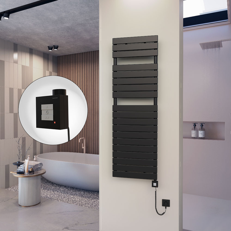 10H Sèche Serviettes Electrique 500x1550 Noir mat Ktx1 1000 Watt Câble en spirale