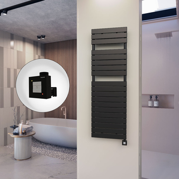 - 10H Sèche Serviettes Electrique 500x1550 Noir mat Ktx1 1000 Watt  - 10H Sèche Serviettes Electrique 500x1550 Noir mat Ktx1 1000 Watt