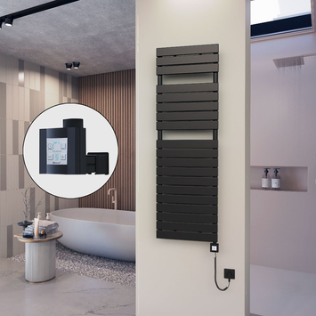 - 10H Sèche Serviettes Electrique 500x1550 Noir mat Ktx4 1000 Watt Câble en spirale  - 10H Sèche Serviettes Electrique 500x1550 Noir mat Ktx4 1000 Watt Câble en spirale