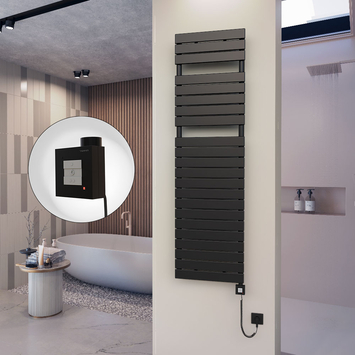 - 10H Sèche Serviettes Electrique 500x1772 Noir mat Ktx1 1000 Watt Câble en spirale  - 10H Sèche Serviettes Electrique 500x1772 Noir mat Ktx1 1000 Watt Câble en spirale