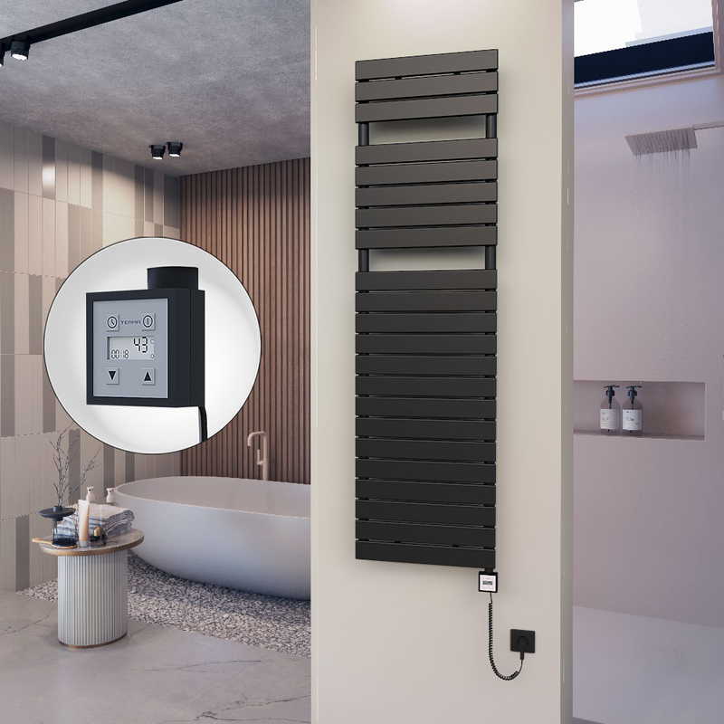 10H Sèche Serviettes Electrique 500x1772 Noir mat Ktx3 1000 Watt Câble en spirale