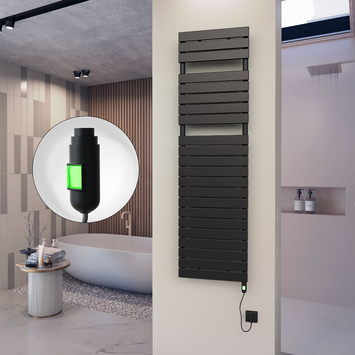 - 10H Sèche Serviettes Electrique 500x1772 Noir mat (On/Off) 900 W  - 10H Sèche Serviettes Electrique 500x1772 Noir mat (On/Off) 900 W