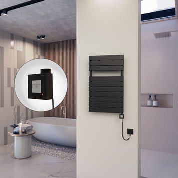 - 10H Electric Towel Warmer 500x810 Matte Black Ktx1 300 W (Spiral Cable)  - 10H Electric Towel Warmer 500x810 Matte Black Ktx1 300 W (Spiral Cable)