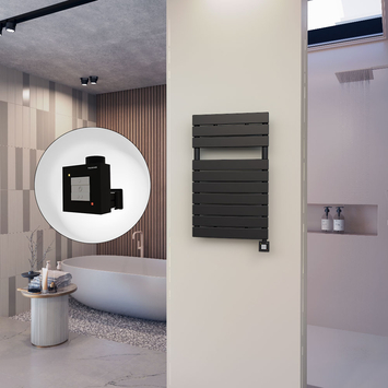 - 10H Sèche Serviettes Electrique 500x810 Noir mat Ktx1 600 Watt  - 10H Sèche Serviettes Electrique 500x810 Noir mat Ktx1 600 Watt