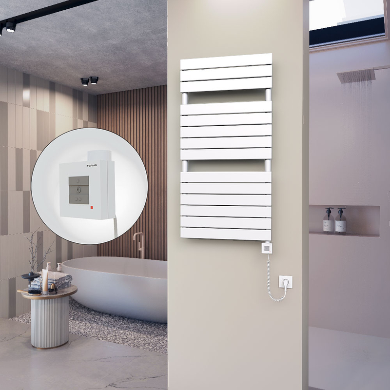 10H Sèche Serviettes Electrique 600x1180 Blanc Ktx1 600 Watt Câble en spirale