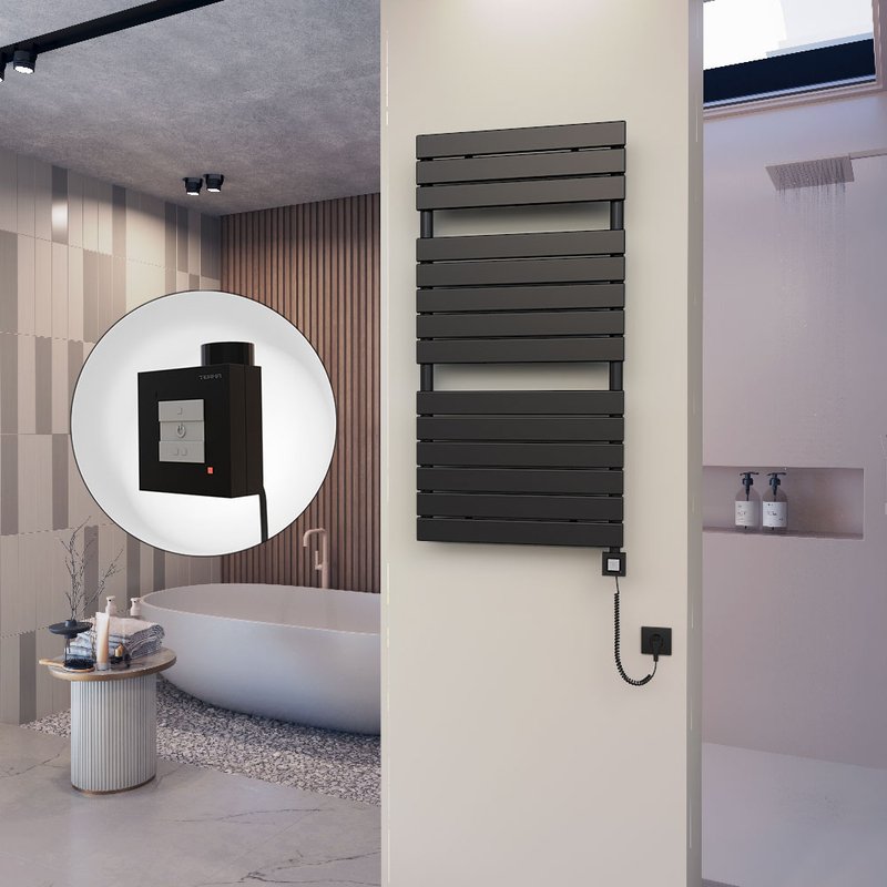 10H Electric Towel Warmer 600x1180 Matte Black Ktx1 600 W (Spiral Cable)