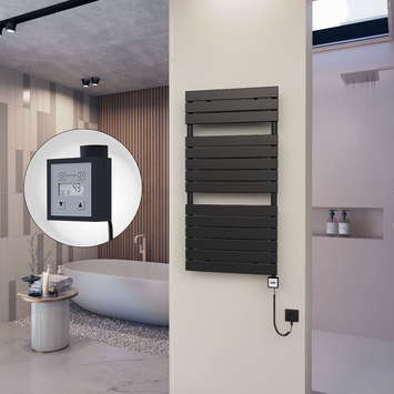  - 10H Electric Towel Warmer 600x1180 Matte Black Ktx3 600 W (Spiral Cable)