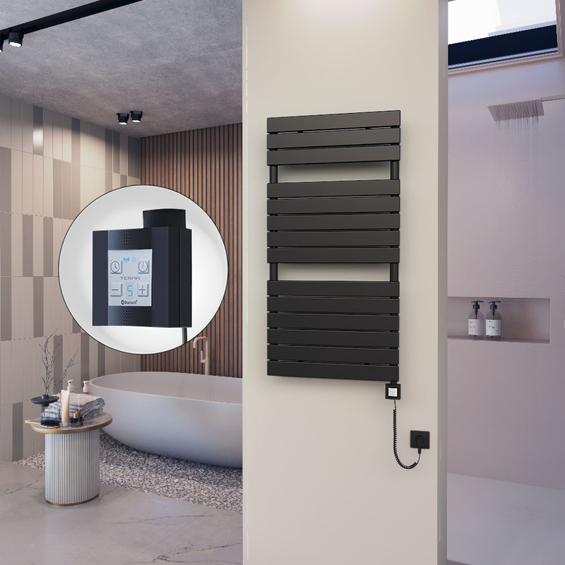 10H Sèche Serviettes Electrique 600x1180 Noir mat Ktx4 600 Watt Câble en spirale