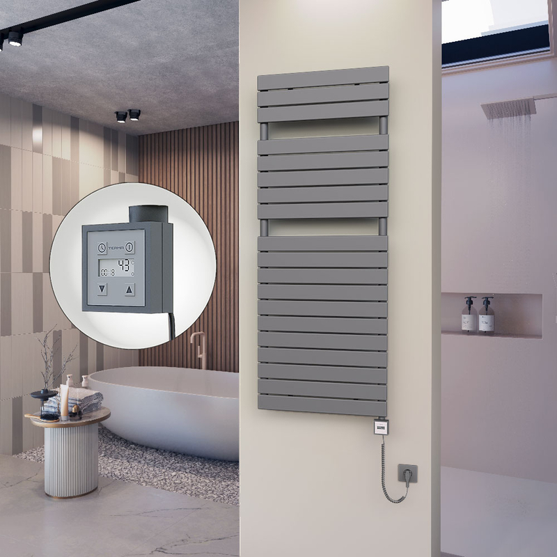 10H Sèche Serviettes Electrique 600x1550 Anthracite Ktx3 1000 Watt Câble en spirale
