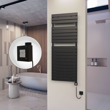  - 10H Sèche Serviettes Electrique 600x1550 Noir mat Ktx1 1000 Watt Câble en spirale