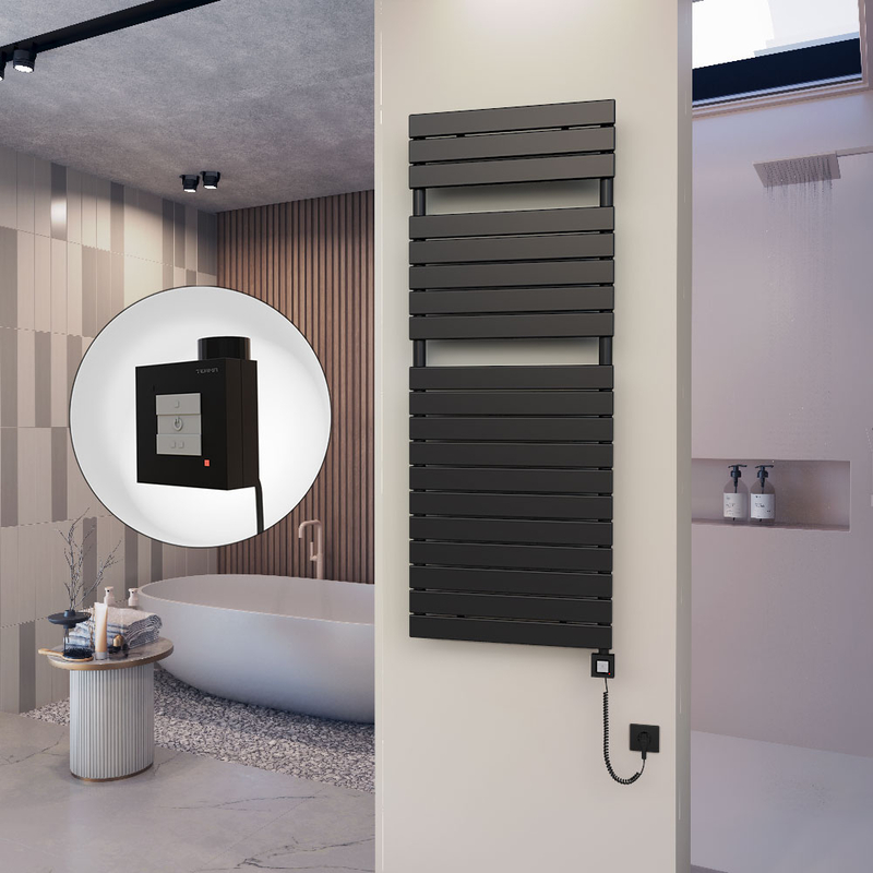 10H Sèche Serviettes Electrique 600x1550 Noir mat Ktx1 1000 Watt Câble en spirale