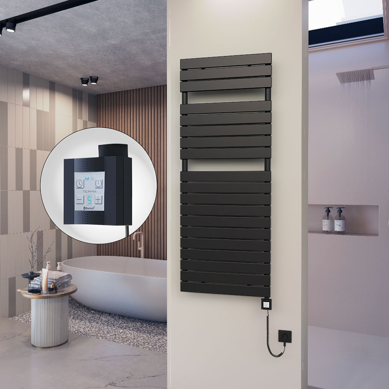 10H Sèche Serviettes Electrique 600x1550 Noir mat Ktx4 1000 Watt Câble en spirale