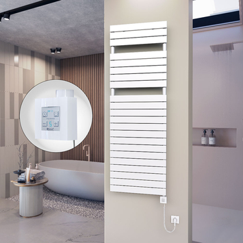 - 10H Sèche Serviettes Electrique 600x1772 Blanc Ktx4 1000 Watt Câble en spirale  - 10H Sèche Serviettes Electrique 600x1772 Blanc Ktx4 1000 Watt Câble en spirale