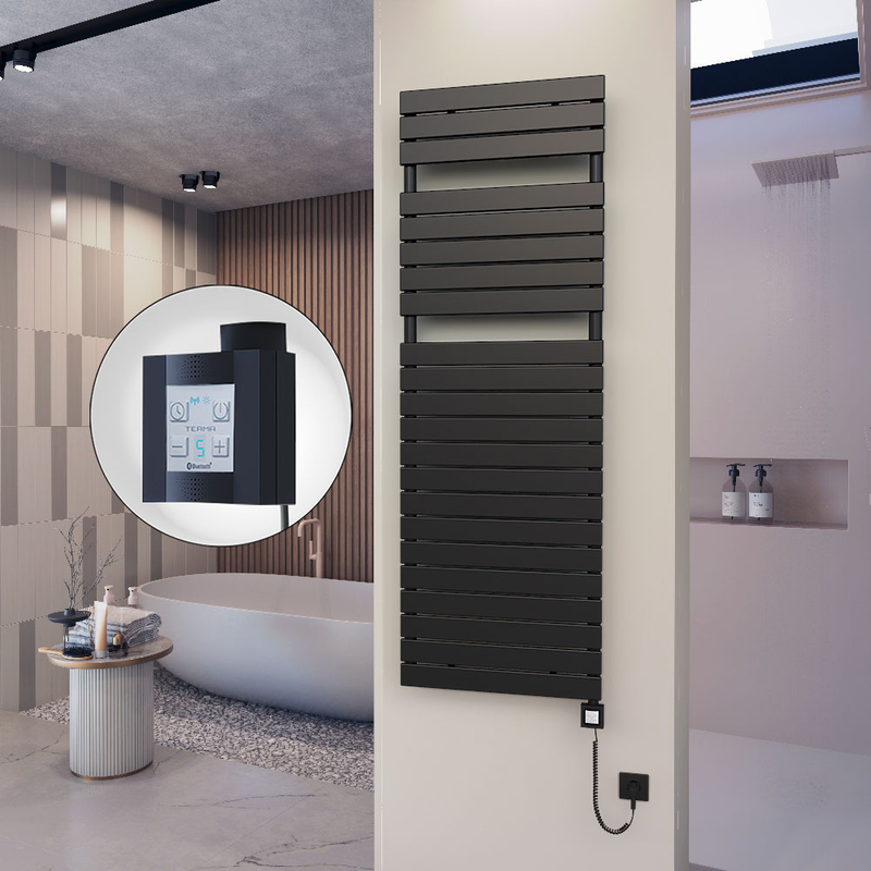 10H Sèche Serviettes Electrique 600x1772 Noir mat Ktx4 1000 Watt Câble en spirale