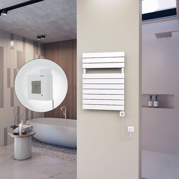 - 10H Sèche Serviettes Electrique 600x810 Blanc Ktx1 600 Watt Câble en spirale  - 10H Sèche Serviettes Electrique 600x810 Blanc Ktx1 600 Watt Câble en spirale