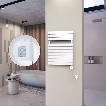 - 10H Sèche Serviettes Electrique 600x810 Blanc Ktx4 600 Watt Câble en spirale  - 10H Sèche Serviettes Electrique 600x810 Blanc Ktx4 600 Watt Câble en spirale