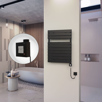 - 10H Sèche Serviettes Electrique 600x810 Noir mat Ktx1 600 Watt Câble en spirale  - 10H Sèche Serviettes Electrique 600x810 Noir mat Ktx1 600 Watt Câble en spirale