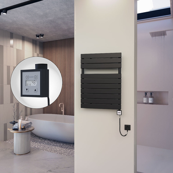 - 10H Sèche Serviettes Electrique 600x810 Noir mat Ktx3 600 Watt Câble en spirale  - 10H Sèche Serviettes Electrique 600x810 Noir mat Ktx3 600 Watt Câble en spirale