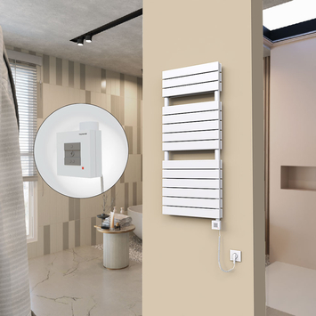  - 20H Sèche Serviettes Electrique 500x1180 Blanc Ktx1 1000 Watt Câble en spirale