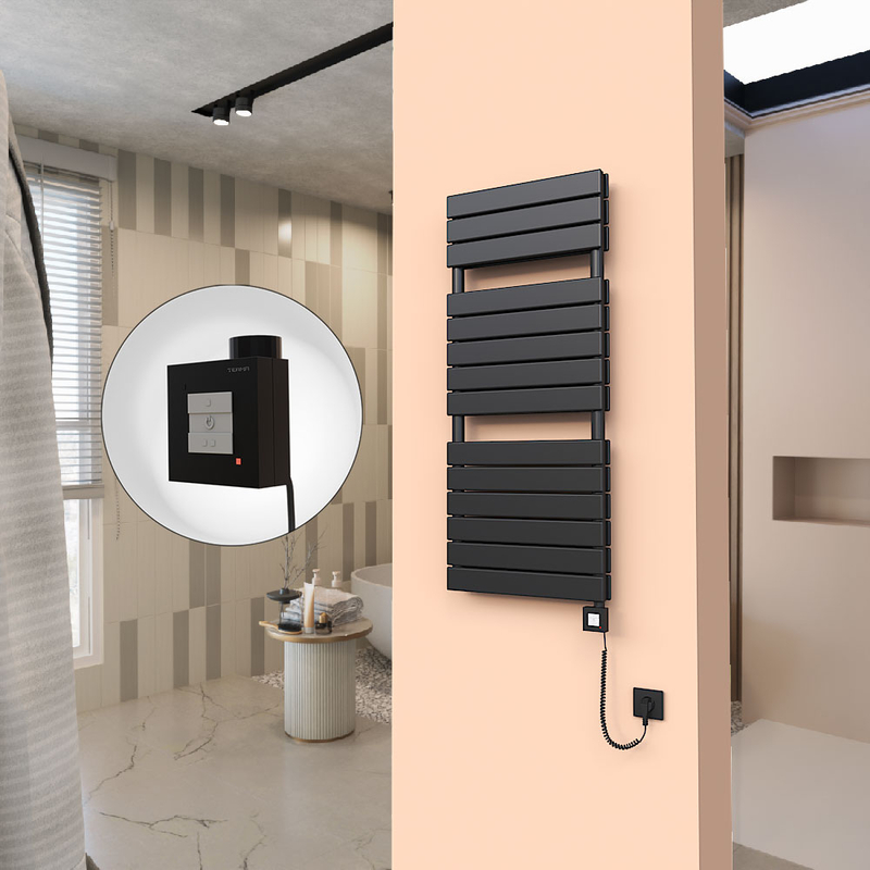 20H Electric Towel Warmer 500x1180 Matte Black Ktx1 600 W (Spiral Cable)