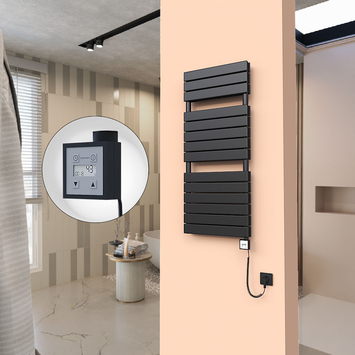  - 20H Sèche Serviettes Electrique 500x1180 Noir mat Ktx3 1000 Watt Câble en spirale