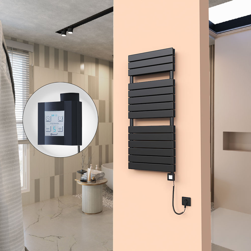 20H Electric Towel Warmer 500x1180 Matte Black Ktx4 600 W (Spiral Cable)