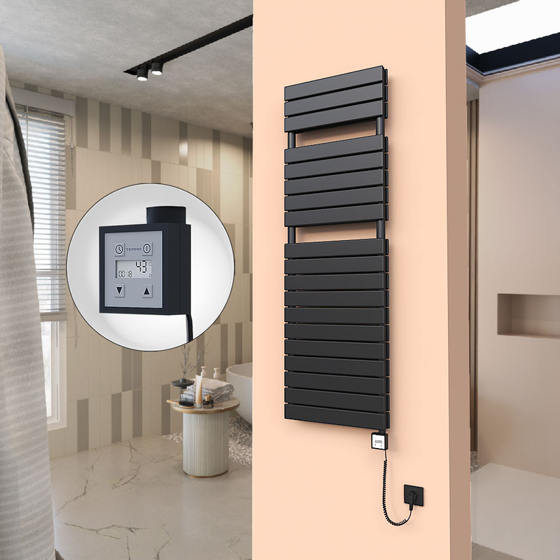 20H Sèche Serviettes Electrique 500x1550 Noir mat Ktx3 1000 Watt Câble en spirale