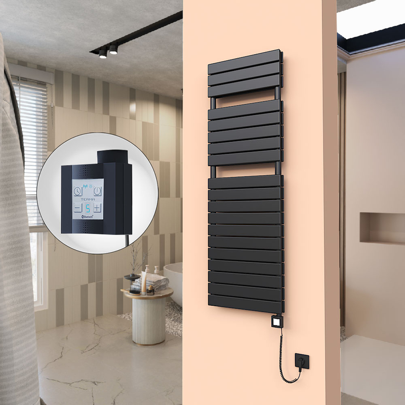 20H Sèche Serviettes Electrique 500x1550 Noir mat Ktx4 1000 Watt Câble en spirale