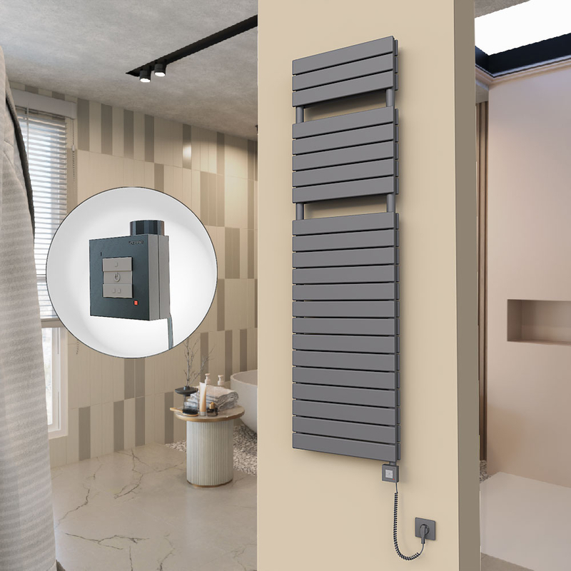 20H Sèche Serviettes Electrique 500x1772 Anthracite Ktx1 1000 Watt Câble en spirale