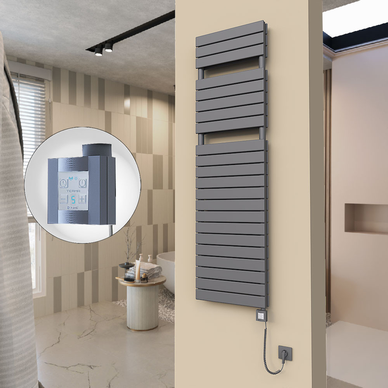 20H Sèche Serviettes Electrique 500x1772 Anthracite Ktx4 1000 Watt Câble en spirale