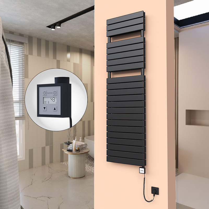 20H Electric Towel Warmer 500x1772 Matte Black Ktx3 1000 W (Spiral Cable)