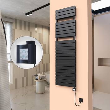  - 20H Sèche Serviettes Electrique 500x1772 Noir mat Ktx4 1000 Watt Câble en spirale