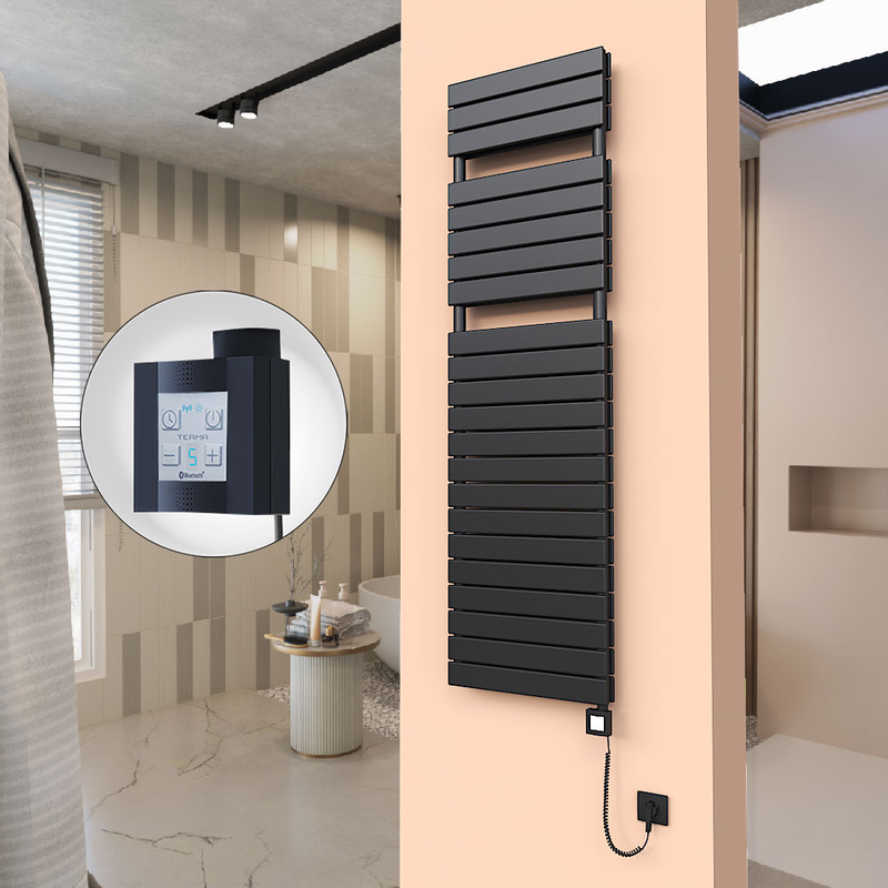 20H Sèche Serviettes Electrique 500x1772 Noir mat Ktx4 1000 Watt Câble en spirale