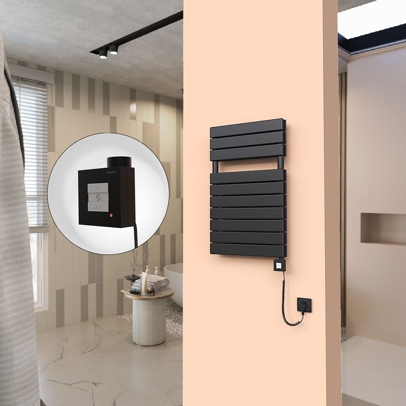 20H Sèche Serviettes Electrique 500x810 Noir mat Ktx1 1000 Watt Câble en spirale