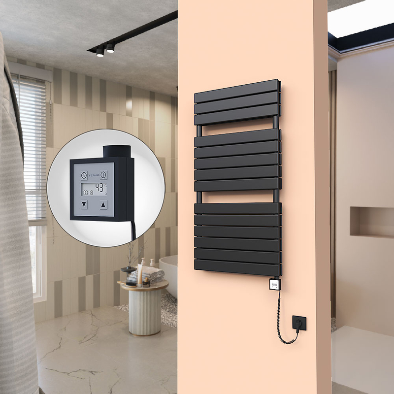20H Electric Towel Warmer 600x1180 Matte Black Ktx3 1000 W (Spiral Cable)