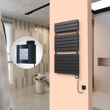  - 20H Sèche Serviettes Electrique 600x1180 Noir mat Ktx4 1000 Watt Câble en spirale