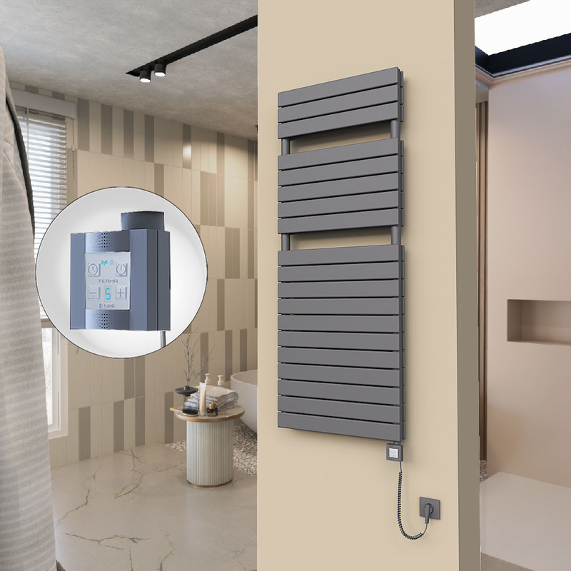 20H Sèche Serviettes Electrique 600x1550 Anthracite Ktx4 1000 Watt Câble en spirale