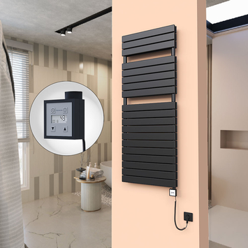 Radiva - 20H Sèche Serviettes Electrique 600x1550 Noir mat Ktx3 1000 Watt Câble en spirale