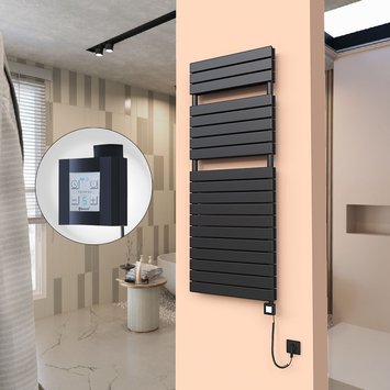 Radiva - 20H Sèche Serviettes Electrique 600x1550 Noir mat Ktx4 1000 Watt Câble en spirale