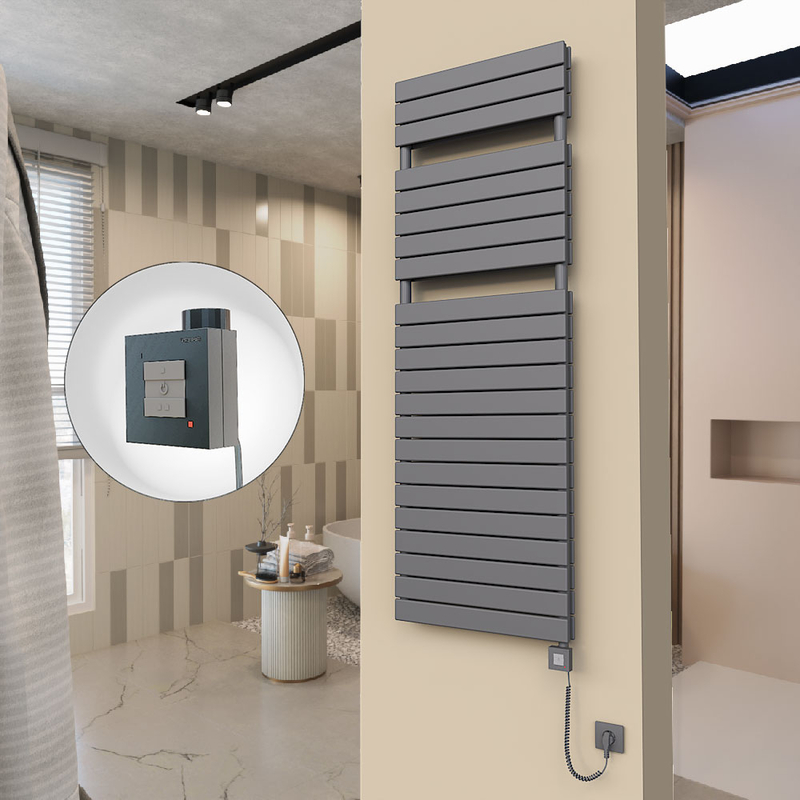 20H Sèche Serviettes Electrique 600x1772 Anthracite Ktx1 1000 Watt Câble en spirale