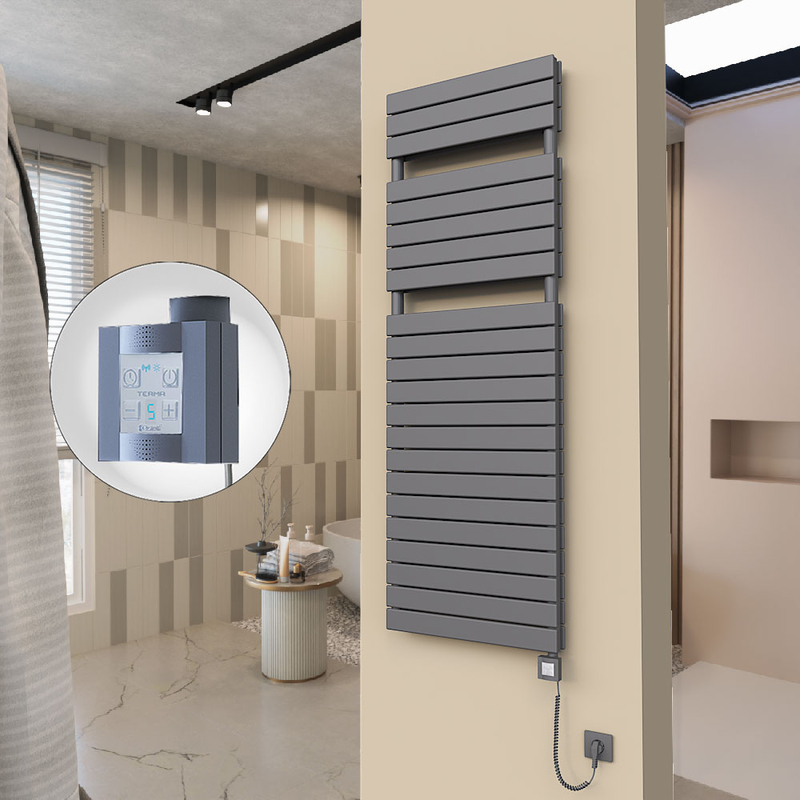 20H Sèche Serviettes Electrique 600x1772 Anthracite Ktx4 1000 Watt Câble en spirale