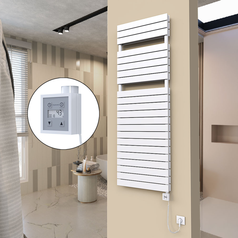 20H Sèche Serviettes Electrique 600x1772 Blanc Ktx3 1000 Watt Câble en spirale