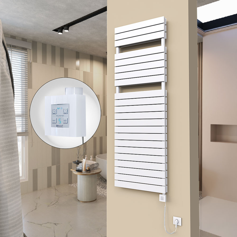 20H Sèche Serviettes Electrique 600x1772 Blanc Ktx4 1000 Watt Câble en spirale