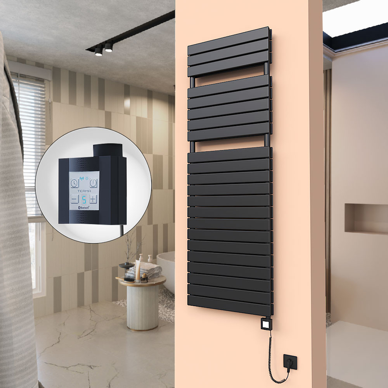 20H Elektrikli Havlupan 600x1772 Mat Siyah Ktx4 1000 Watt Spiral Kablolu