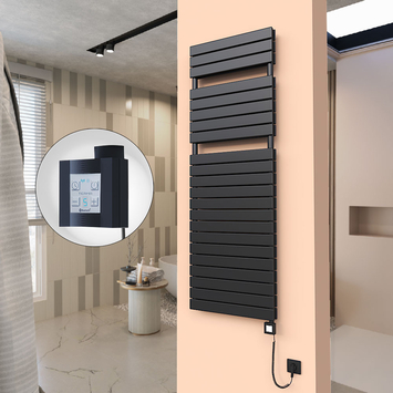  - 20H Electric Towel Warmer 600x1772 Matte Black Ktx4 1000 W (Spiral Cable)