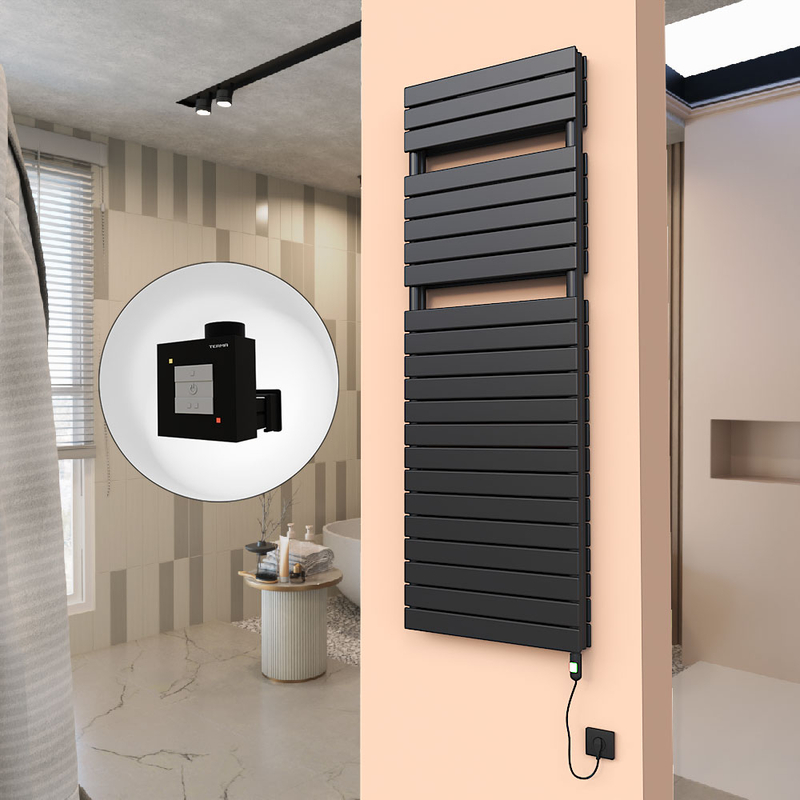 20H Electric Towel Warmer 600x1772 Matte Black (On/Off) 1200 W