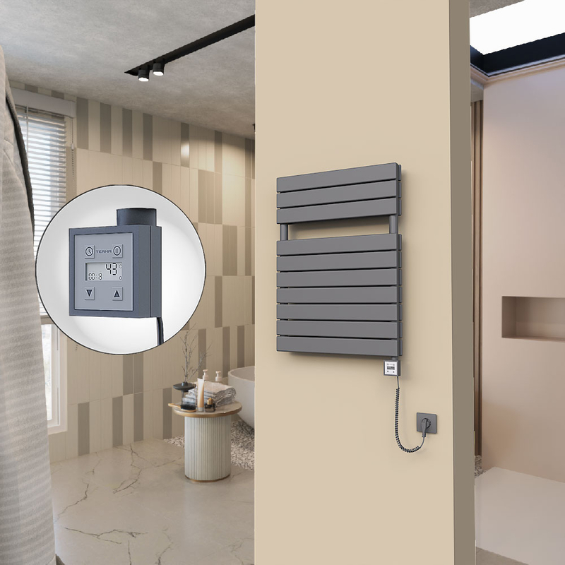 20H Sèche Serviettes Electrique 600x810 Anthracite Ktx3 1000 Watt Câble en spirale